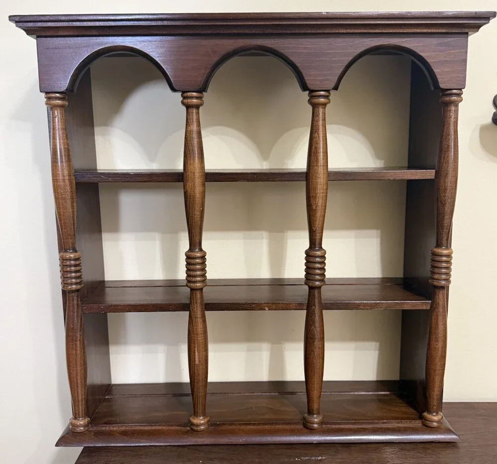 Vintage Cornwall Wooden Wall Curio Shelf 3 Tiered Tea Cup Display Trinket MCM